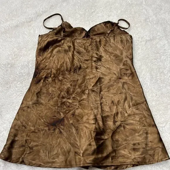 VTG Y2K Xhilaration Babydoll Satin Brown Top Large Fairy Grunge Romantic 90s - Picture 2 of 6